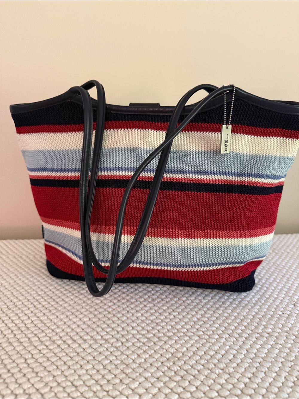 The Sak Striped Knit Tote - Red, Navy & Light Blue